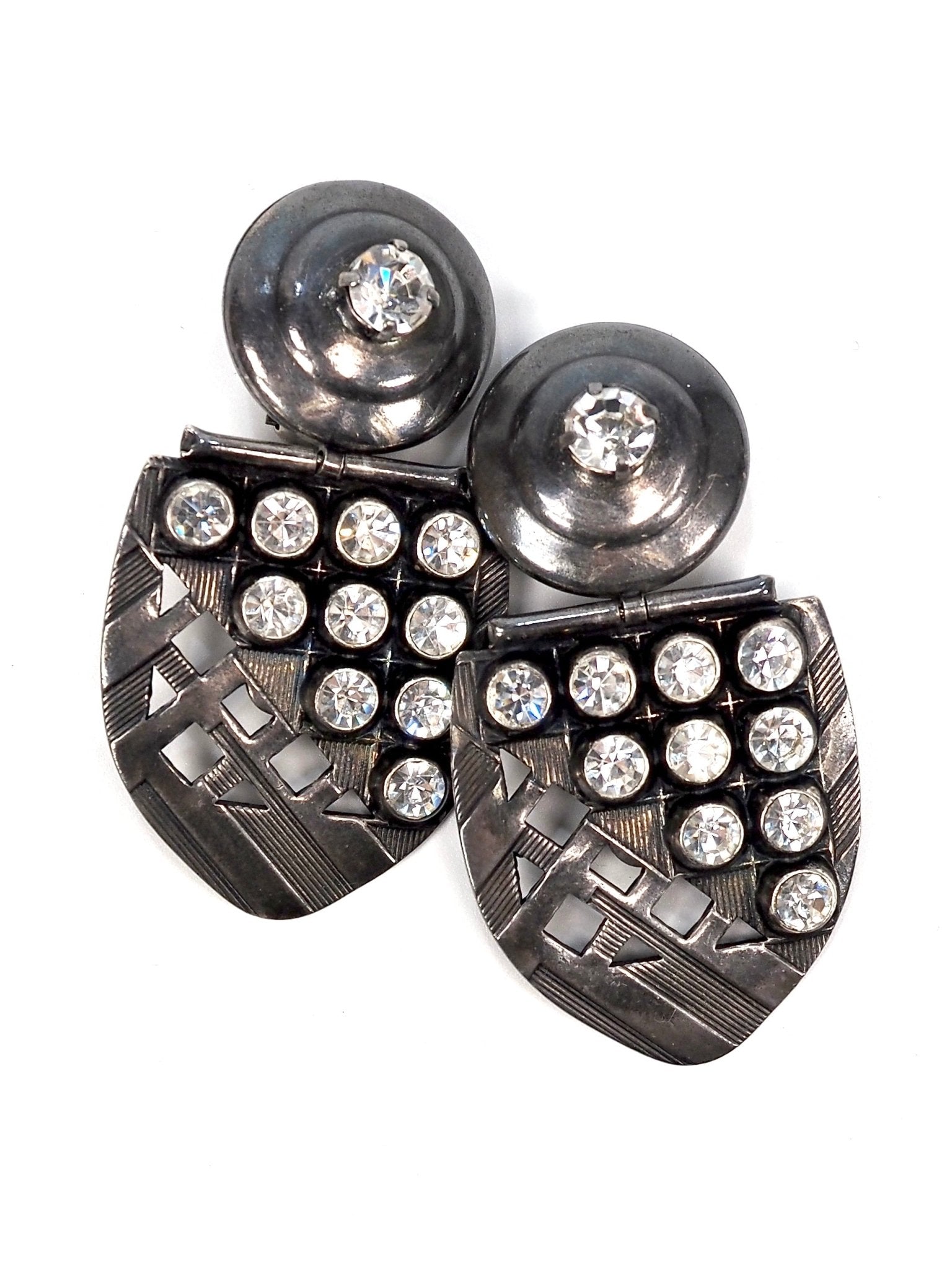 Gunmetal Oversized Shield Glass Rhinestone Earrings - Georgie's NYC - Earrings
