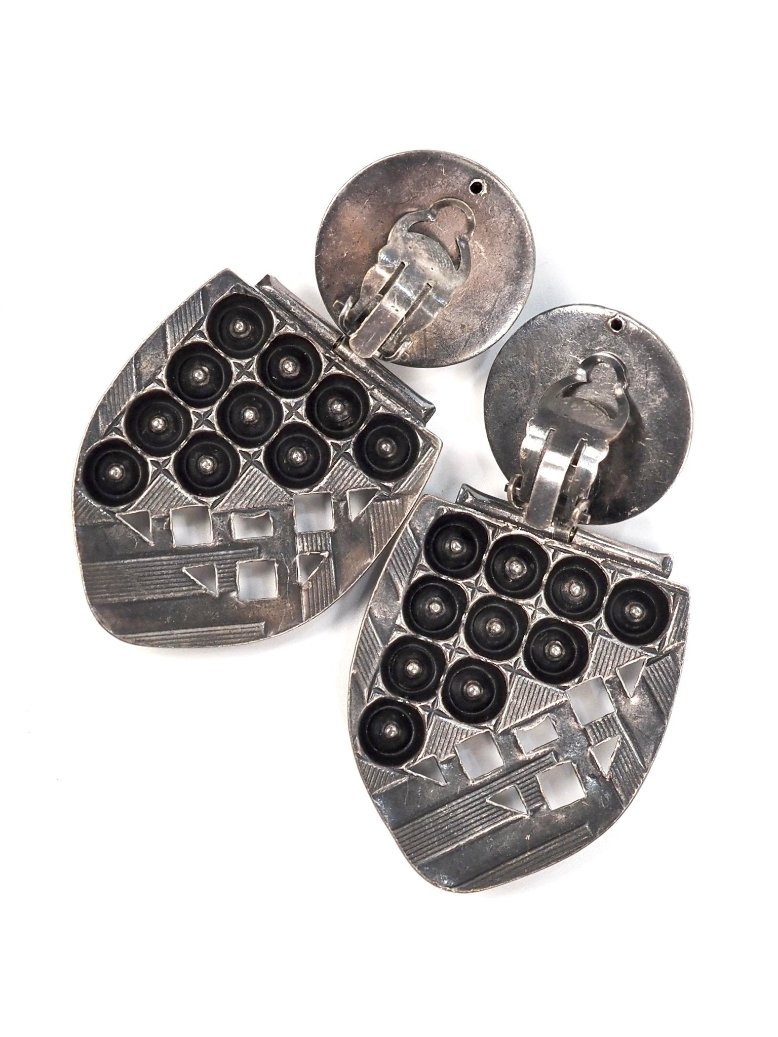 Gunmetal Oversized Shield Glass Rhinestone Earrings - Georgie's NYC - Earrings