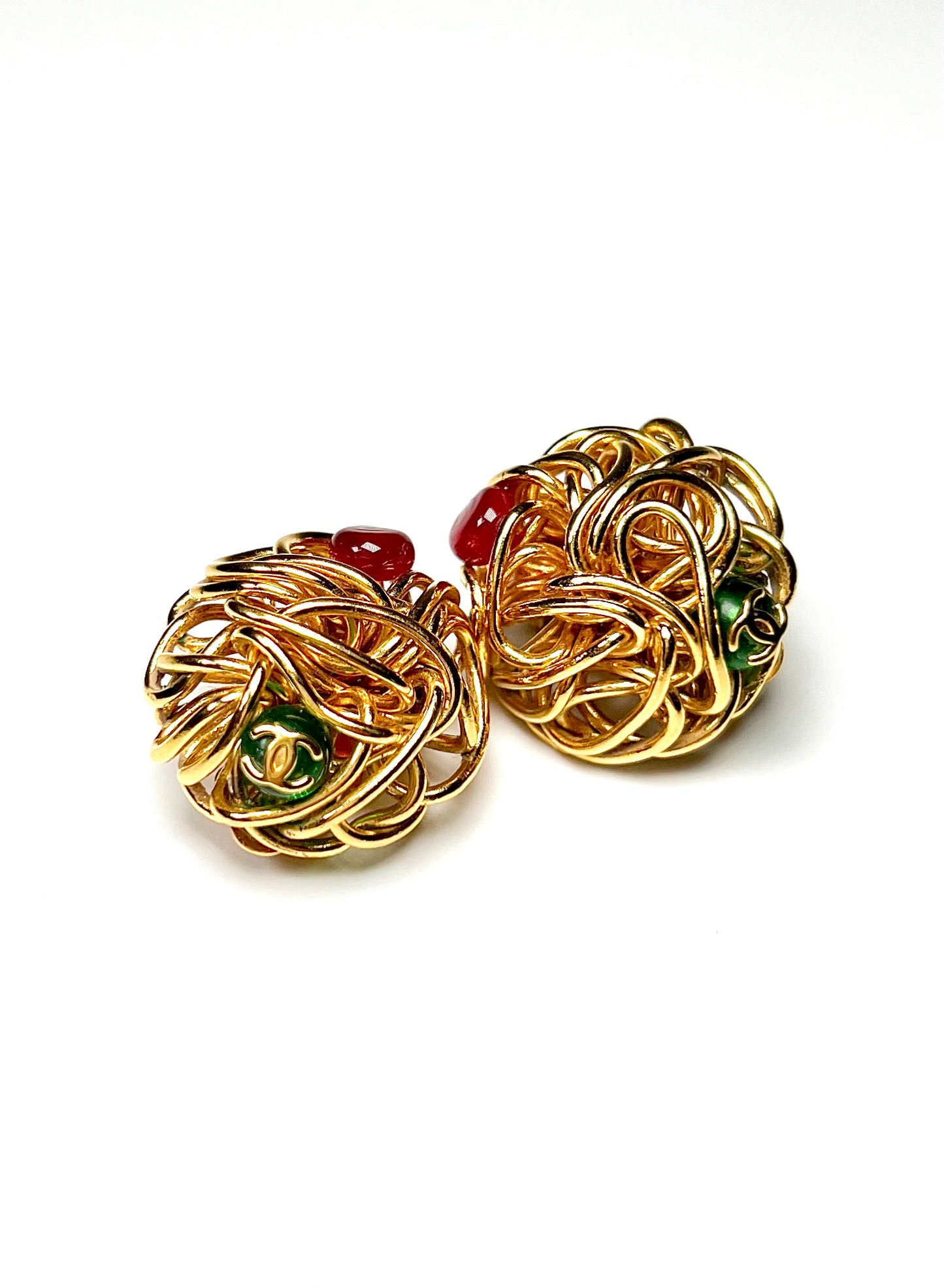 Chanel Tangle Weave Gold and Gripoix CC Earrings