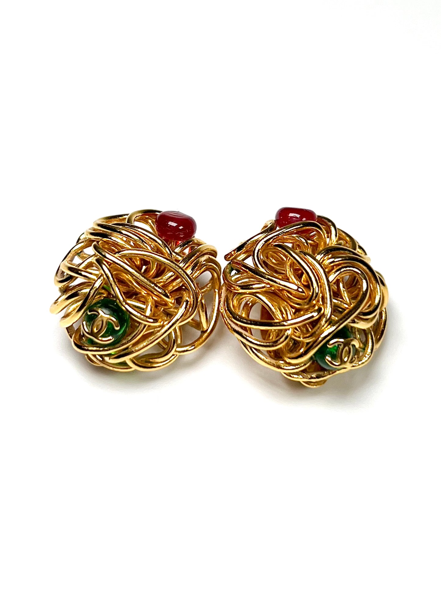 Chanel Tangle Weave Gold and Gripoix CC Earrings