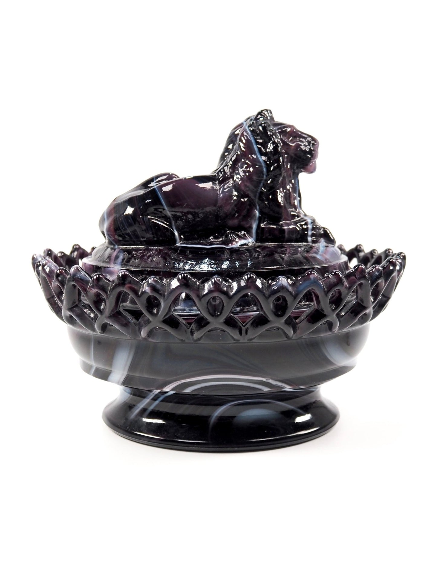 Imperial Purple Lion Slag Glass Nesting Candy Dish - Georgie's NYC - Decorative Jars