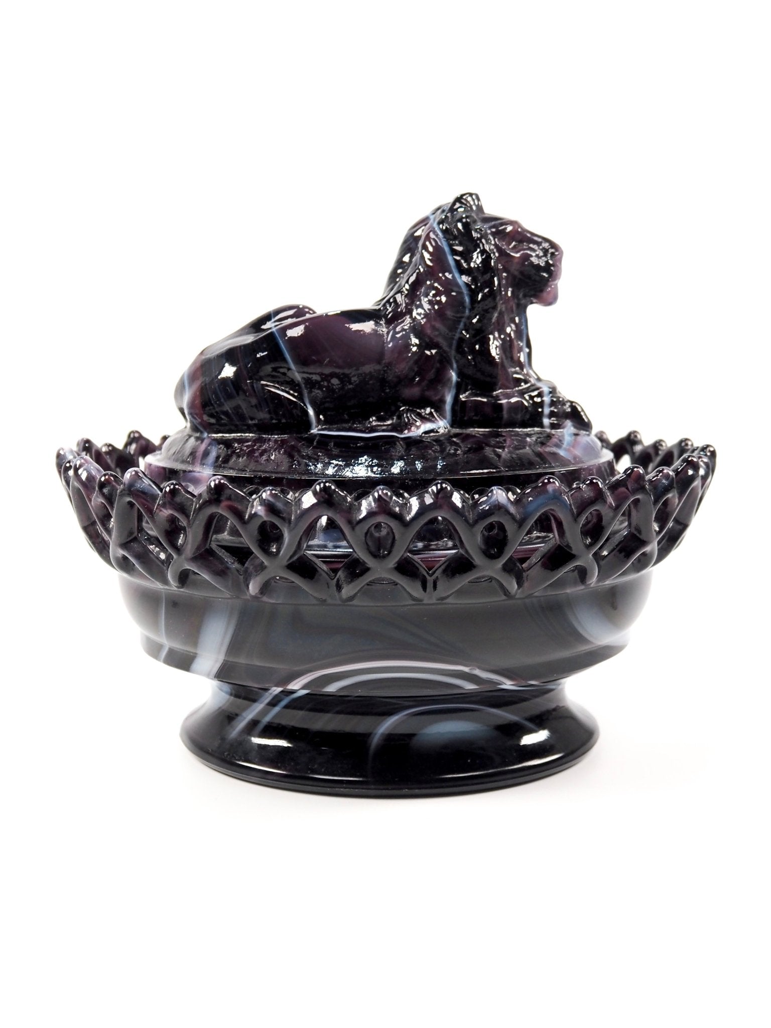 Imperial Purple Lion Slag Glass Nesting Candy Dish - Georgie's NYC - Decorative Jars