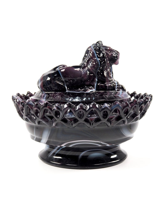 Imperial Purple Lion Slag Glass Nesting Candy Dish - Georgie's NYC - Decorative Jars