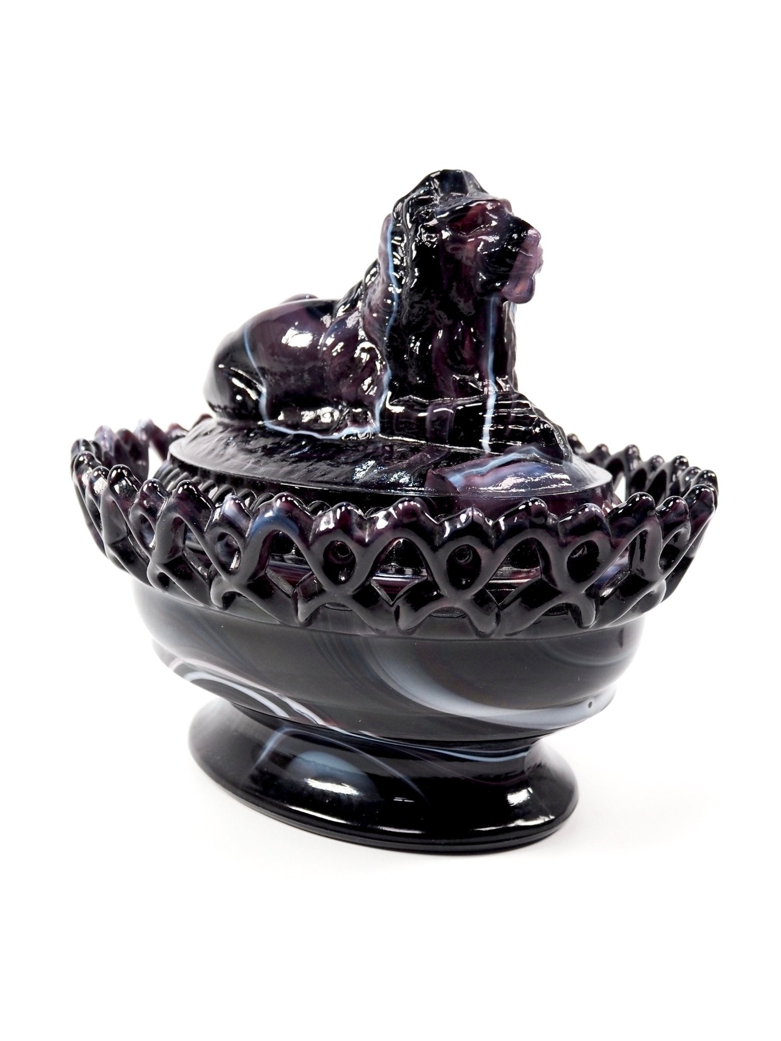 Imperial Purple Lion Slag Glass Nesting Candy Dish - Georgie's NYC - Decorative Jars
