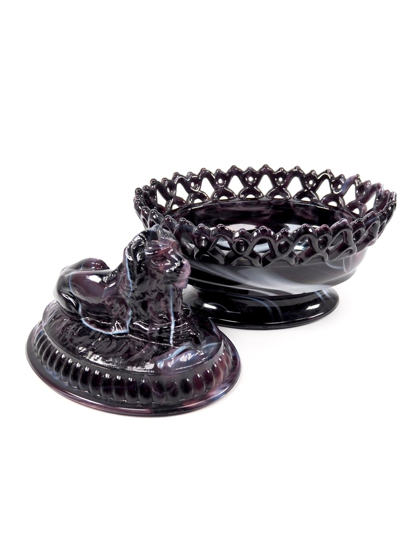Imperial Purple Lion Slag Glass Nesting Candy Dish - Georgie's NYC - Decorative Jars