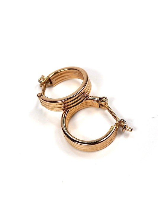 Italian 14K Gold Petite Striped Hoop Earrings - Georgie's NYC - Earrings