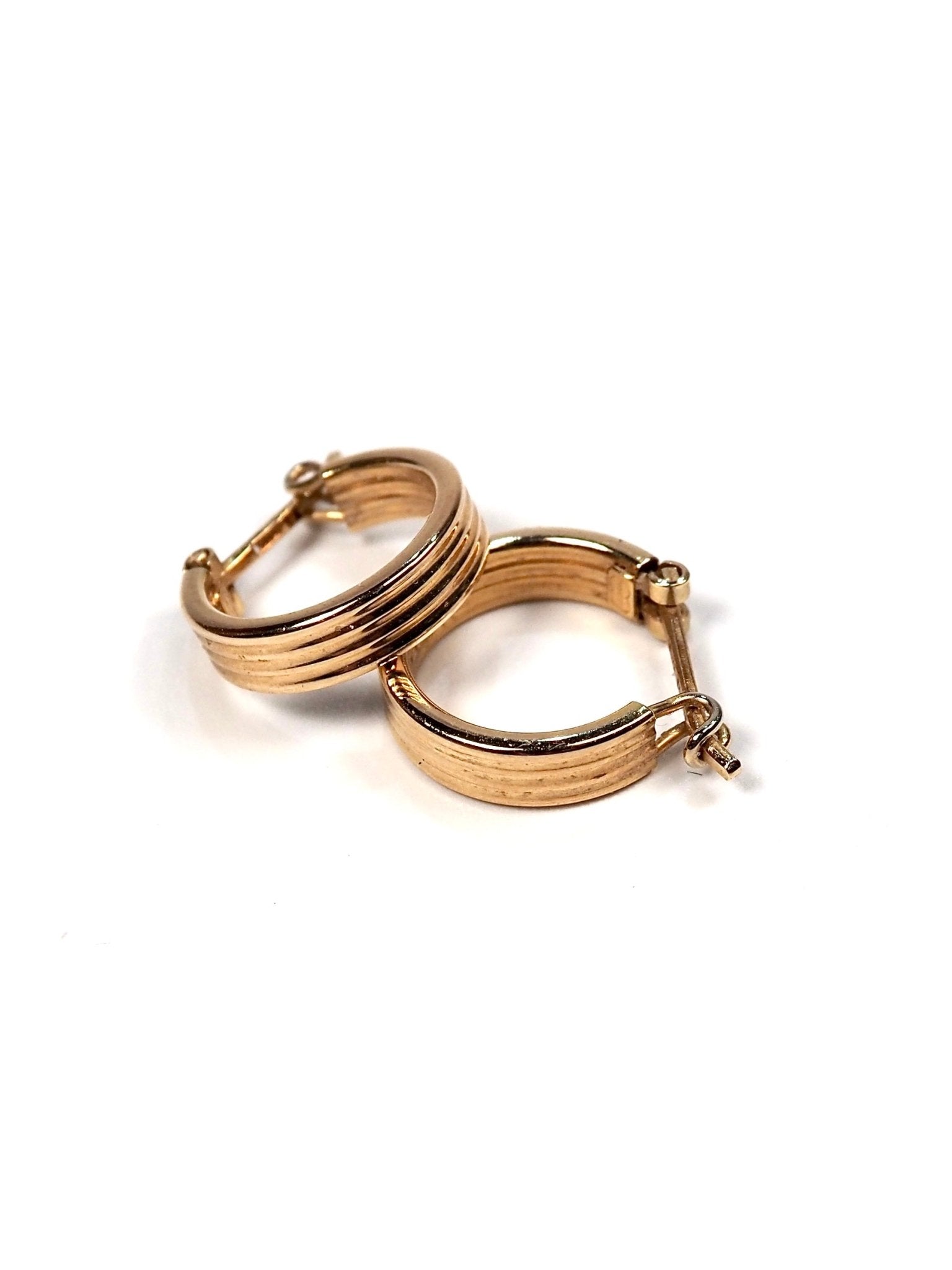 Italian 14K Gold Petite Striped Hoop Earrings - Georgie's NYC - Earrings