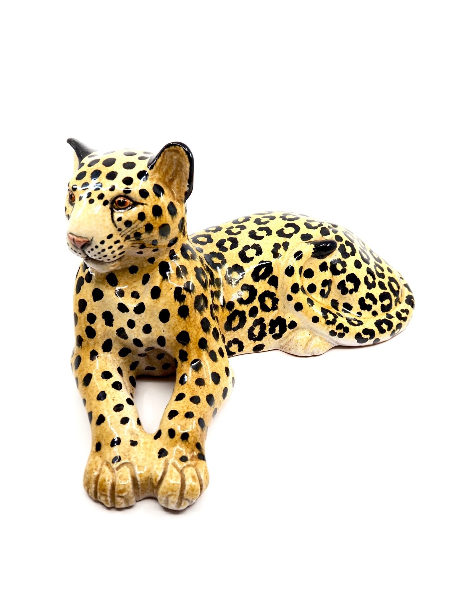 Italian Mid Century Hand Painted Terracotta Leopard Sculpture - Georgie's NYC - Decorative Objects
