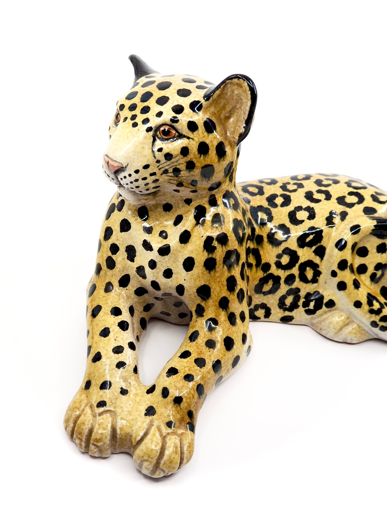 Italian Mid Century Hand Painted Terracotta Leopard Sculpture - Georgie's NYC - Decorative Objects
