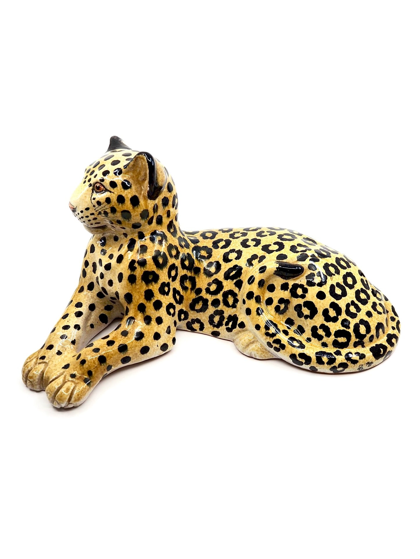 Italian Mid Century Hand Painted Terracotta Leopard Sculpture - Georgie's NYC - Decorative Objects