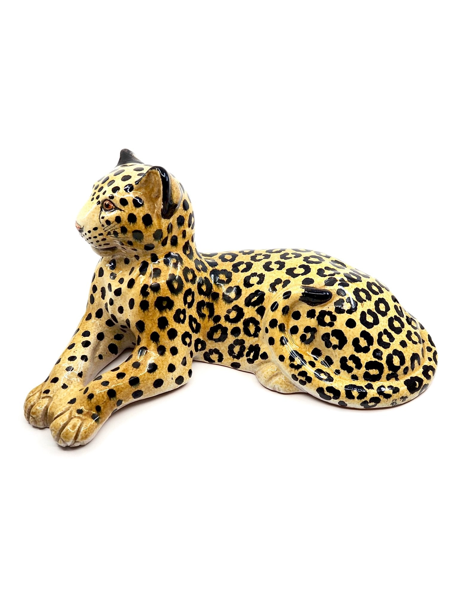 Italian Mid Century Hand Painted Terracotta Leopard Sculpture - Georgie's NYC - Decorative Objects