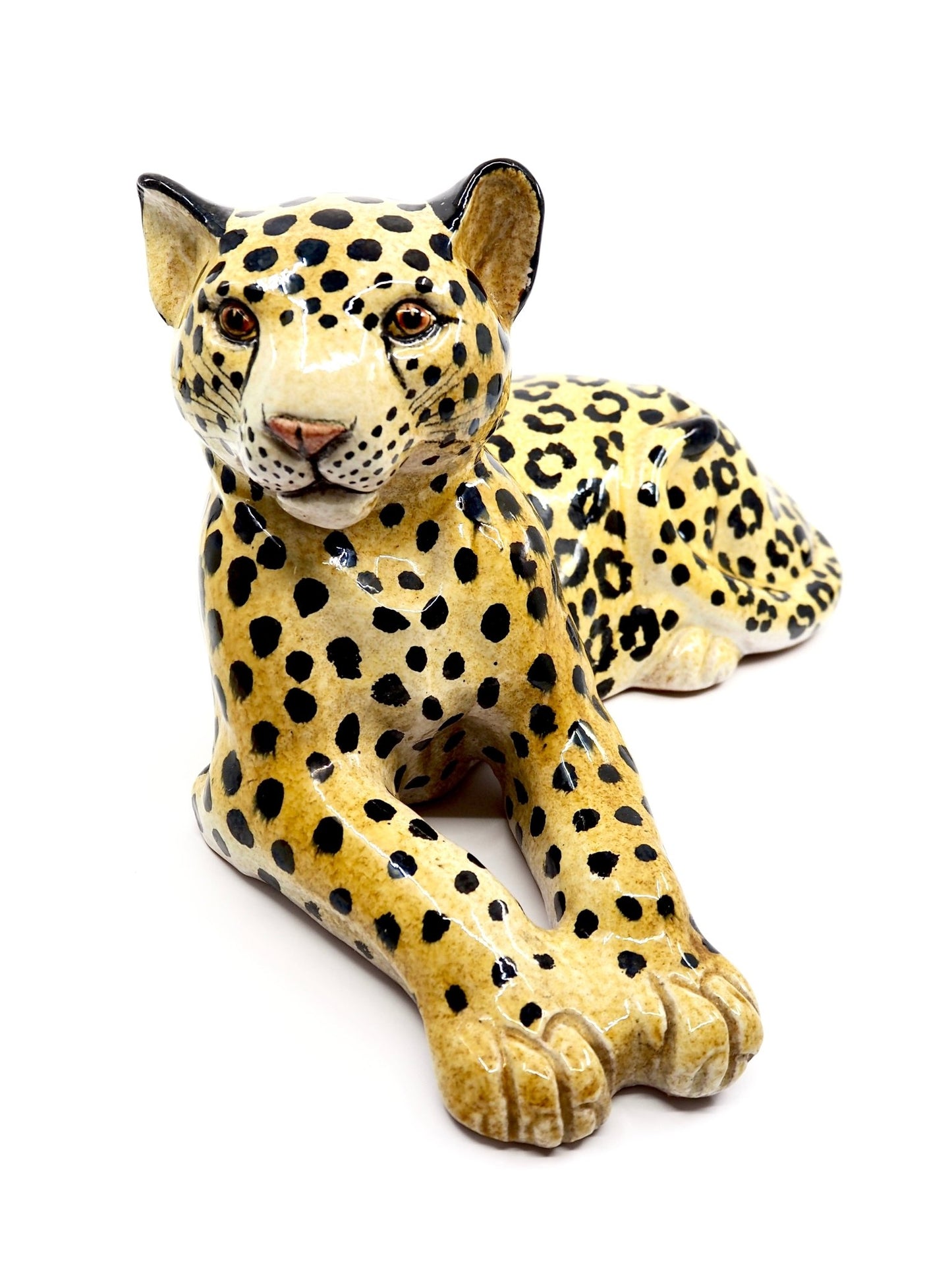 Italian Mid Century Hand Painted Terracotta Leopard Sculpture - Georgie's NYC - Decorative Objects