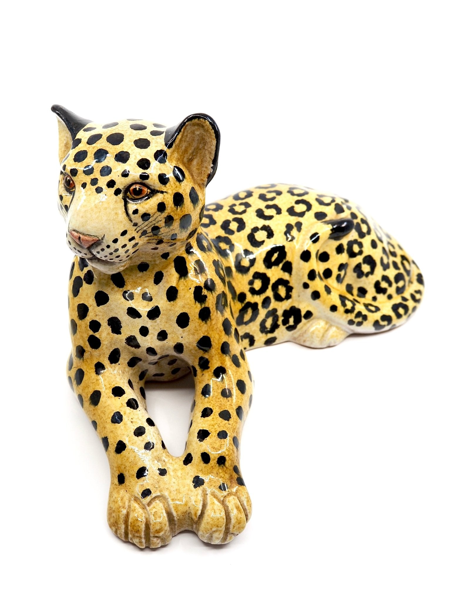 Italian Mid Century Hand Painted Terracotta Leopard Sculpture - Georgie's NYC - Decorative Objects