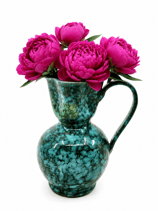 Italian Turquoise Mottled Glaze Ceramic Pitcher Vase - Georgie's NYC - Vases