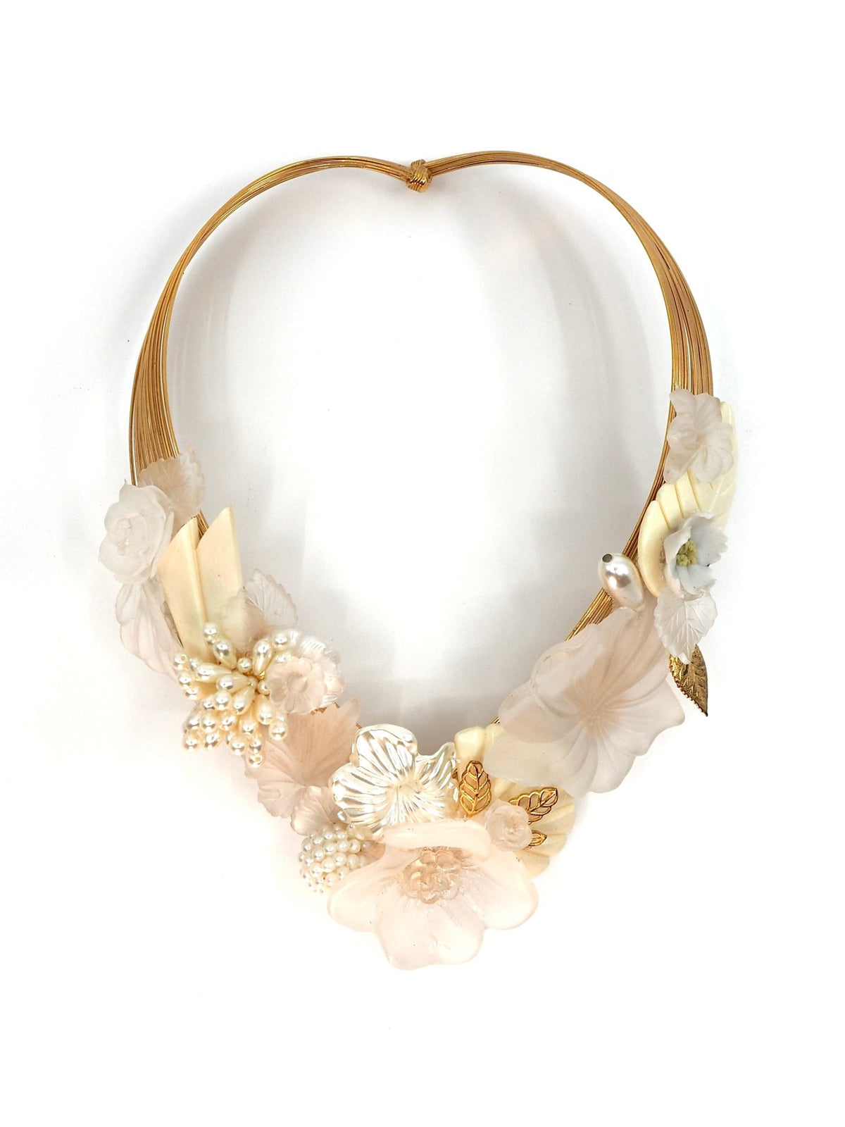 Ivory and Pearl Floral Garden Sculptural Collar Necklace - Georgie's NYC - Necklaces
