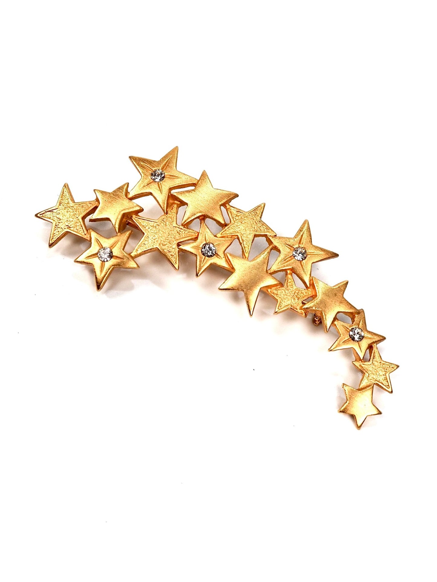 JJ Jonette Brushed Gold Rhinestone Shooting Star Brooch - Georgie's NYC - Brooches