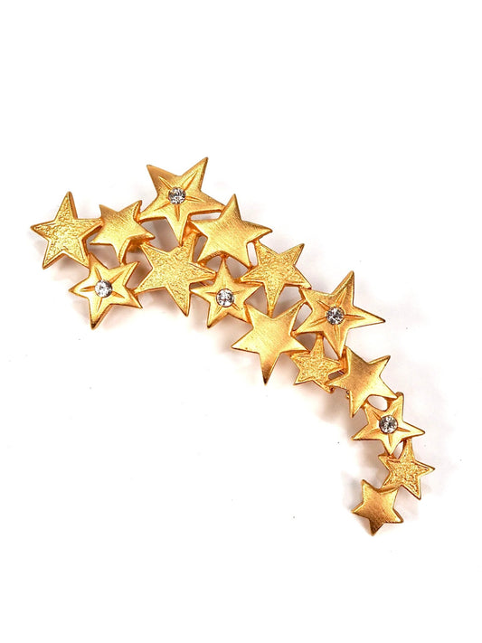 JJ Jonette Brushed Gold Rhinestone Shooting Star Brooch - Georgie's NYC - Brooches