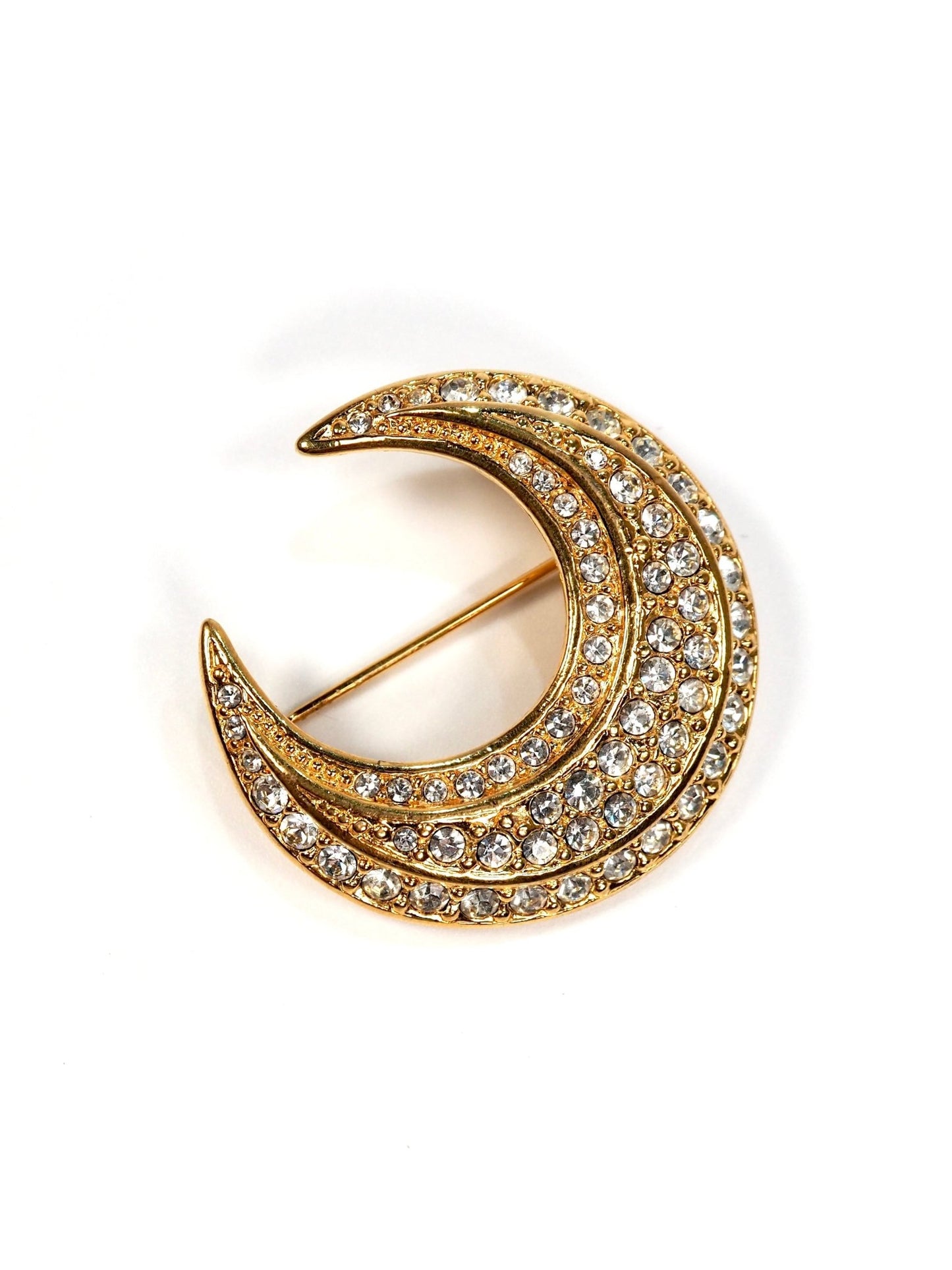Joan Rivers Gold Rhinestone Crescent Moon Pin Brooch - Georgie's NYC - Brooches