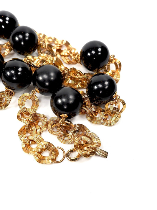 Kenneth Lane Black Lucite Beaded Gold Chain Long Necklace - Georgie's NYC - Earrings