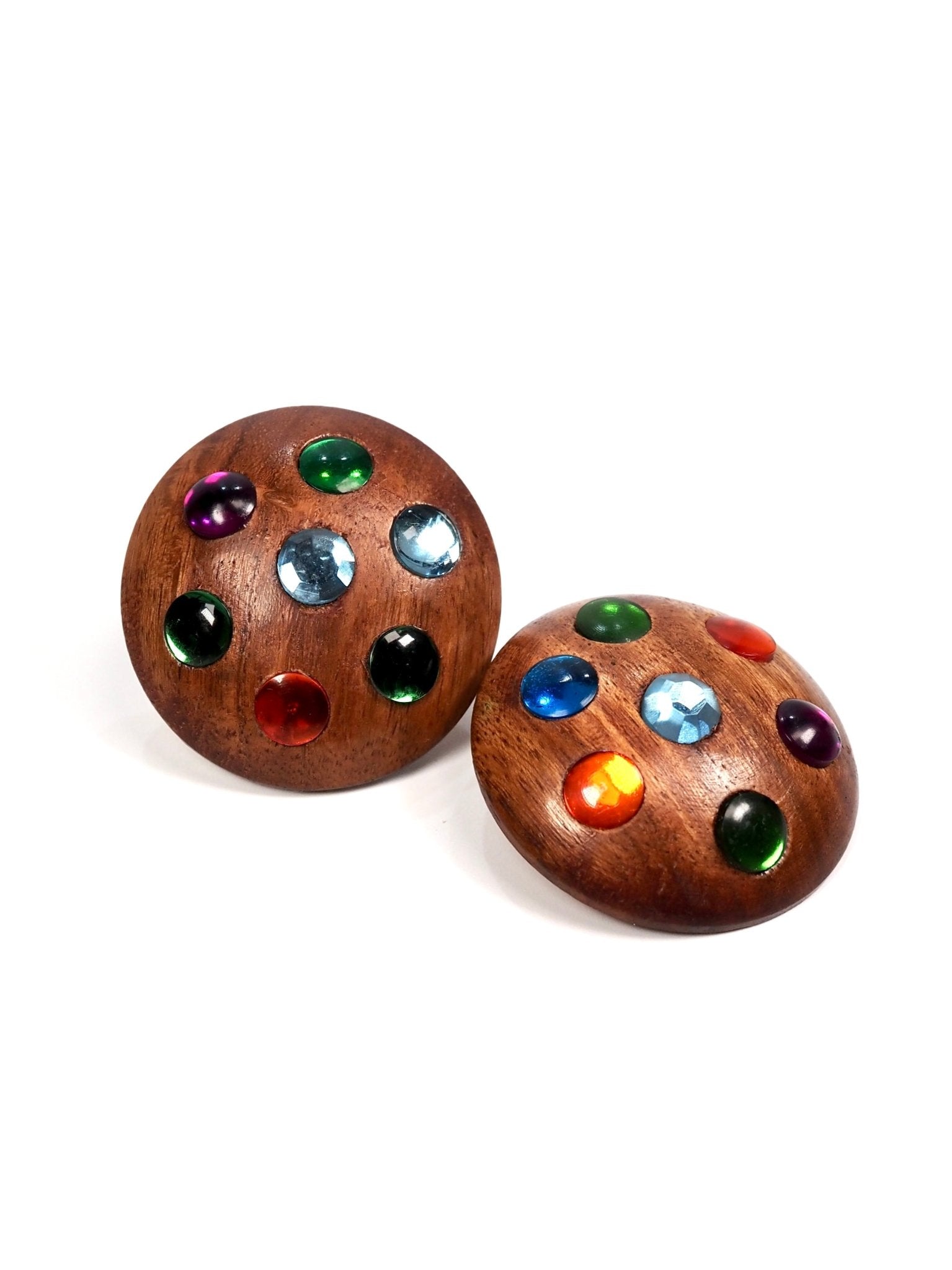 La Porte Bleue Paris Jeweled Round Wood Earrings - Georgie's NYC - 