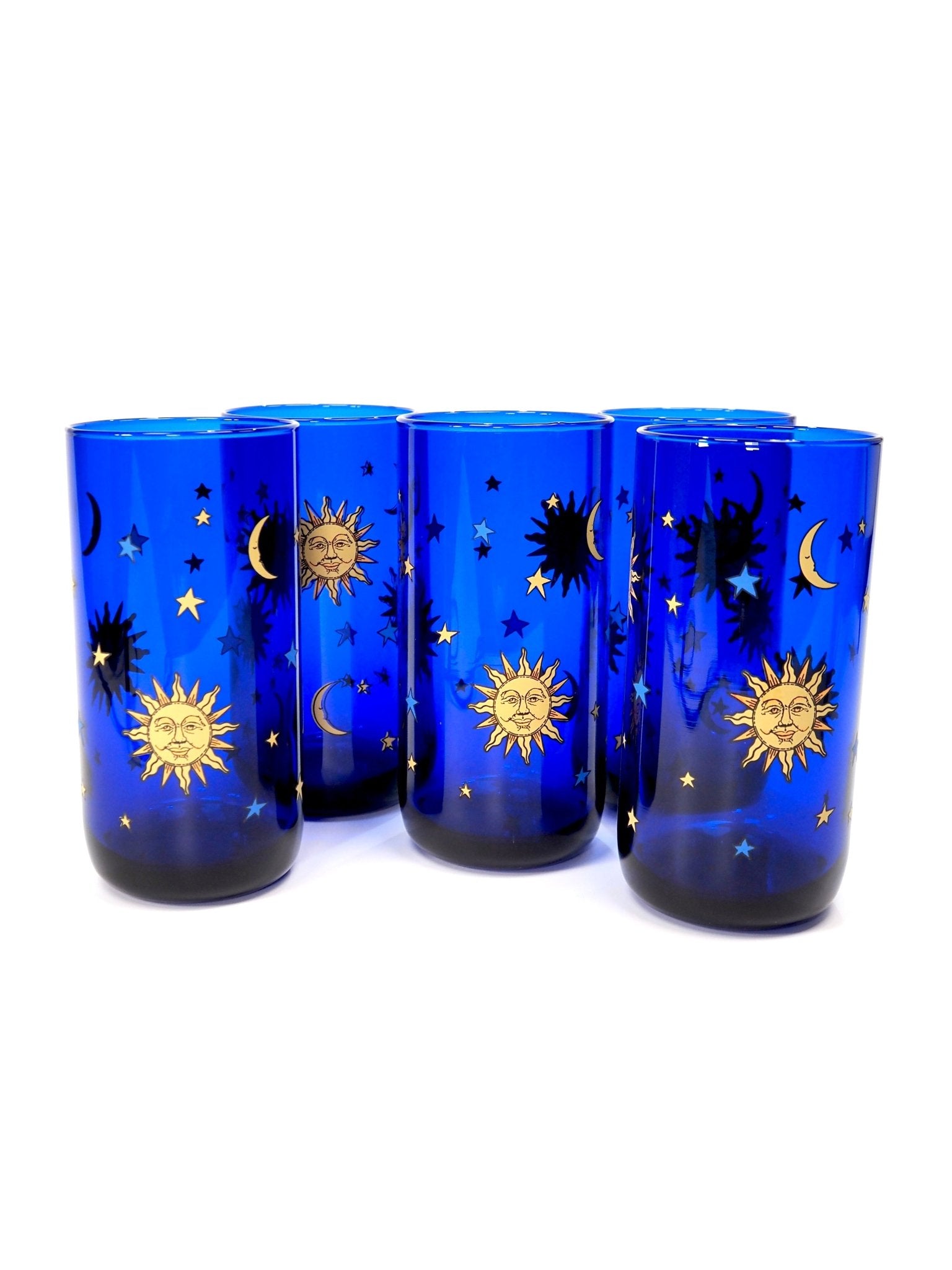 Libbey Cobalt Blue Celestial Sun Moon Star Tumbler Glasses - Georgie's NYC - Drinkware