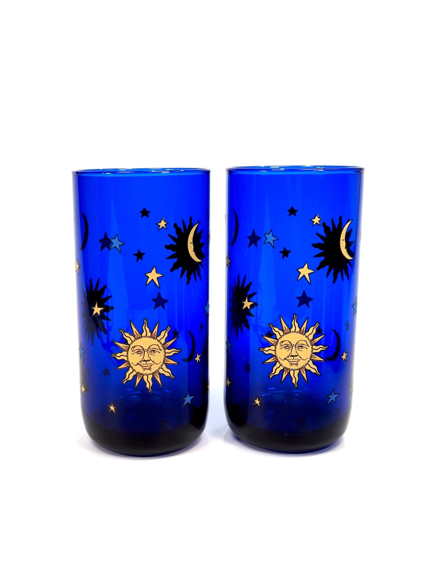 Libbey Cobalt Blue Celestial Sun Moon Star Tumbler Glasses - Georgie's NYC - Drinkware