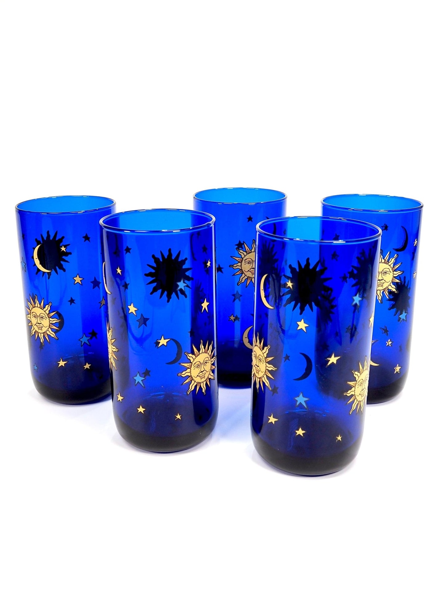 Libbey Cobalt Blue Celestial Sun Moon Star Tumbler Glasses - Georgie's NYC - Drinkware