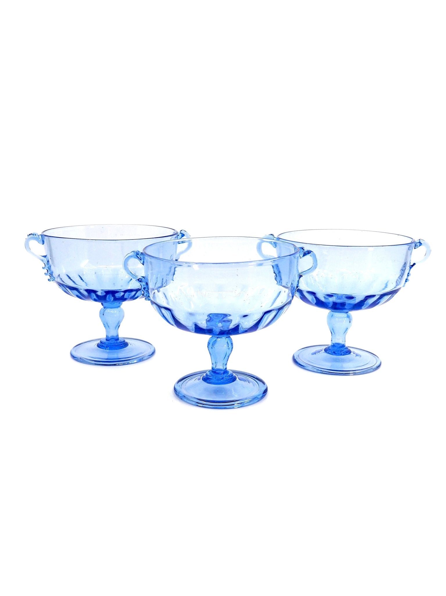 Light Blue Hand Blown Venetian Style Footed Coupes, Set of 3 - Georgie's NYC - Drinkware