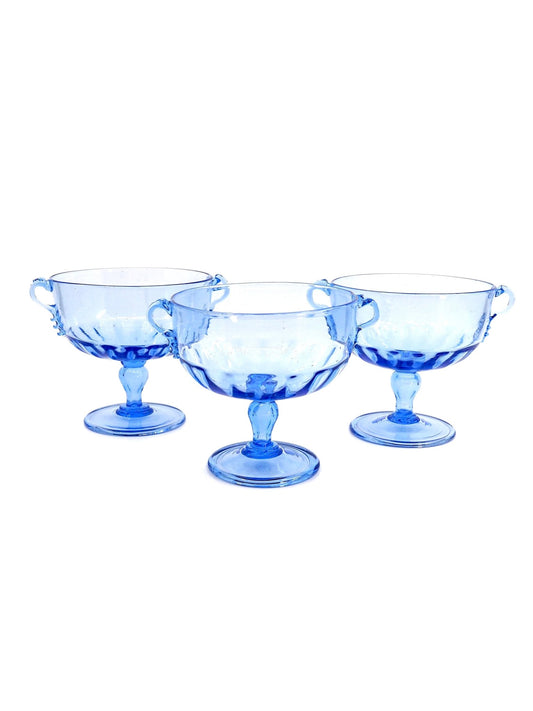 Light Blue Hand Blown Venetian Style Footed Coupes, Set of 3 - Georgie's NYC - Drinkware
