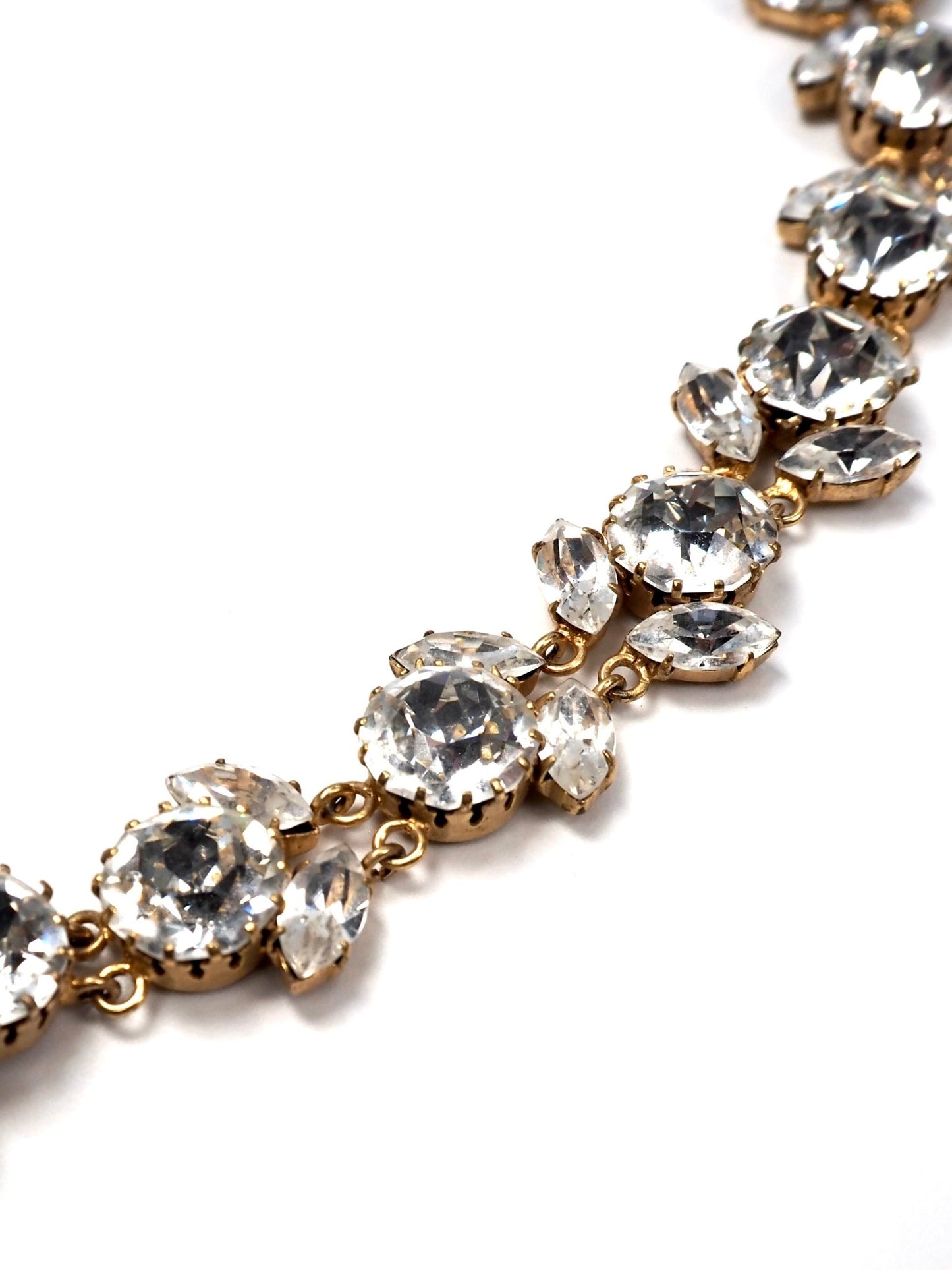 Marquise and Round Cut Glass Rhinestone Gold Floral Jeweled Bracelet - Georgie's NYC - Bracelets