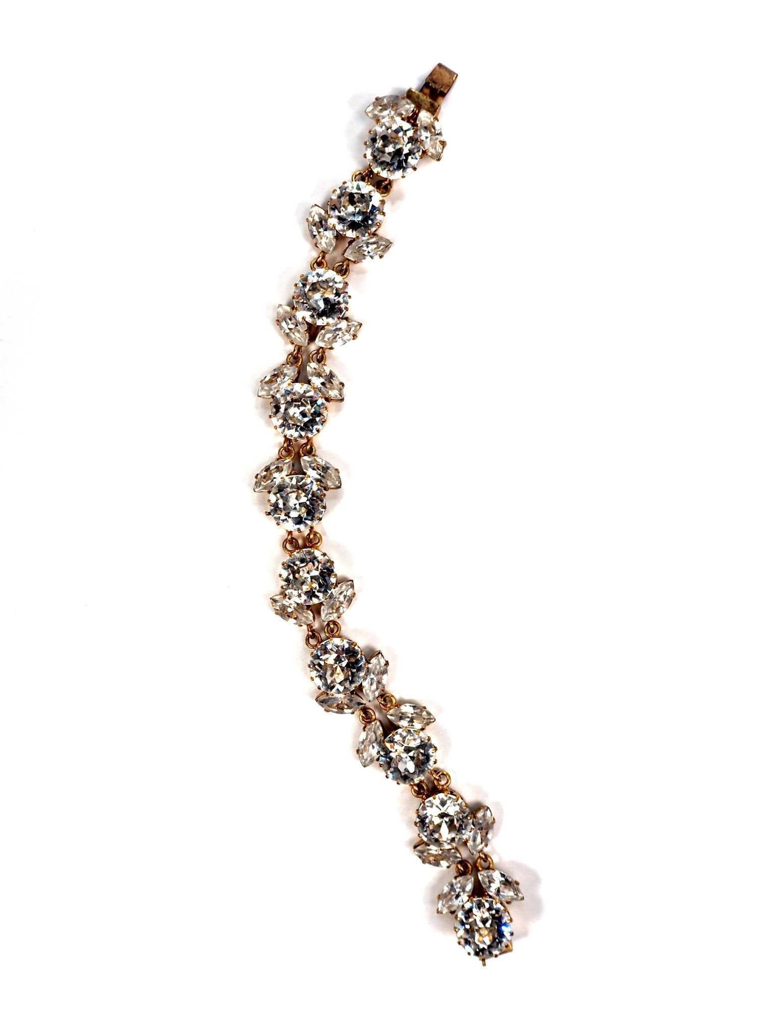 Marquise and Round Cut Glass Rhinestone Gold Floral Jeweled Bracelet - Georgie's NYC - Bracelets