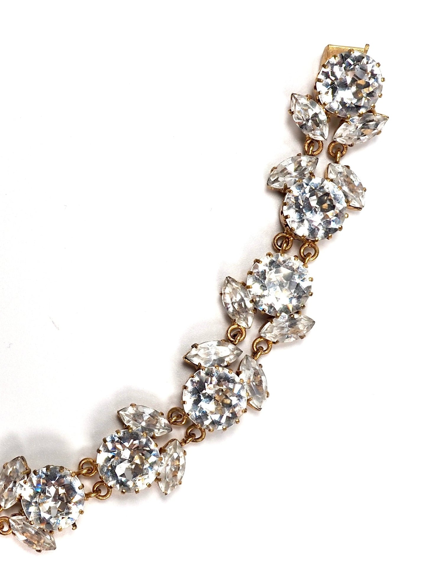 Marquise and Round Cut Glass Rhinestone Gold Floral Jeweled Bracelet - Georgie's NYC - Bracelets