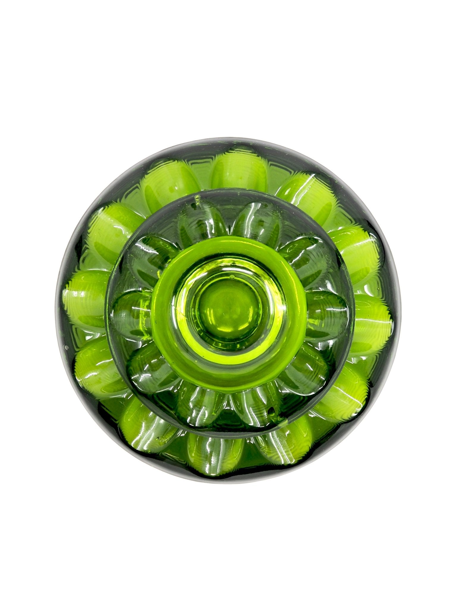 Mid Century Adolph Matura Green Glass Cogwheel Ashtray Set - Georgie's NYC - Ashtrays