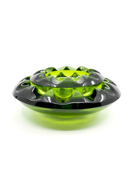 Mid Century Adolph Matura Green Glass Cogwheel Ashtray Set - Georgie's NYC - Ashtrays
