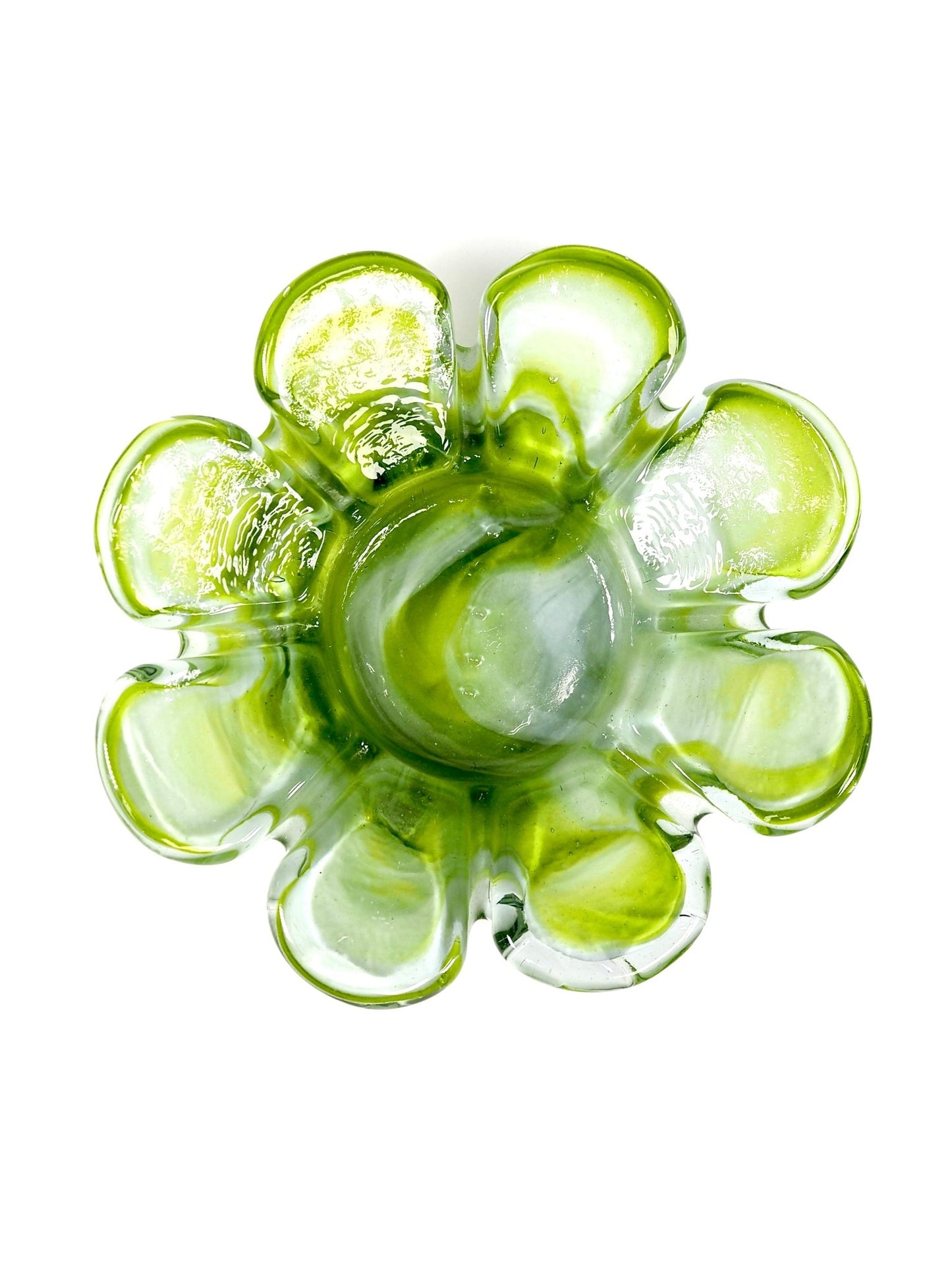 Mid Century Green and White Flower Petal Ashtray Catchall Bowl - Georgie's NYC - Ashtrays