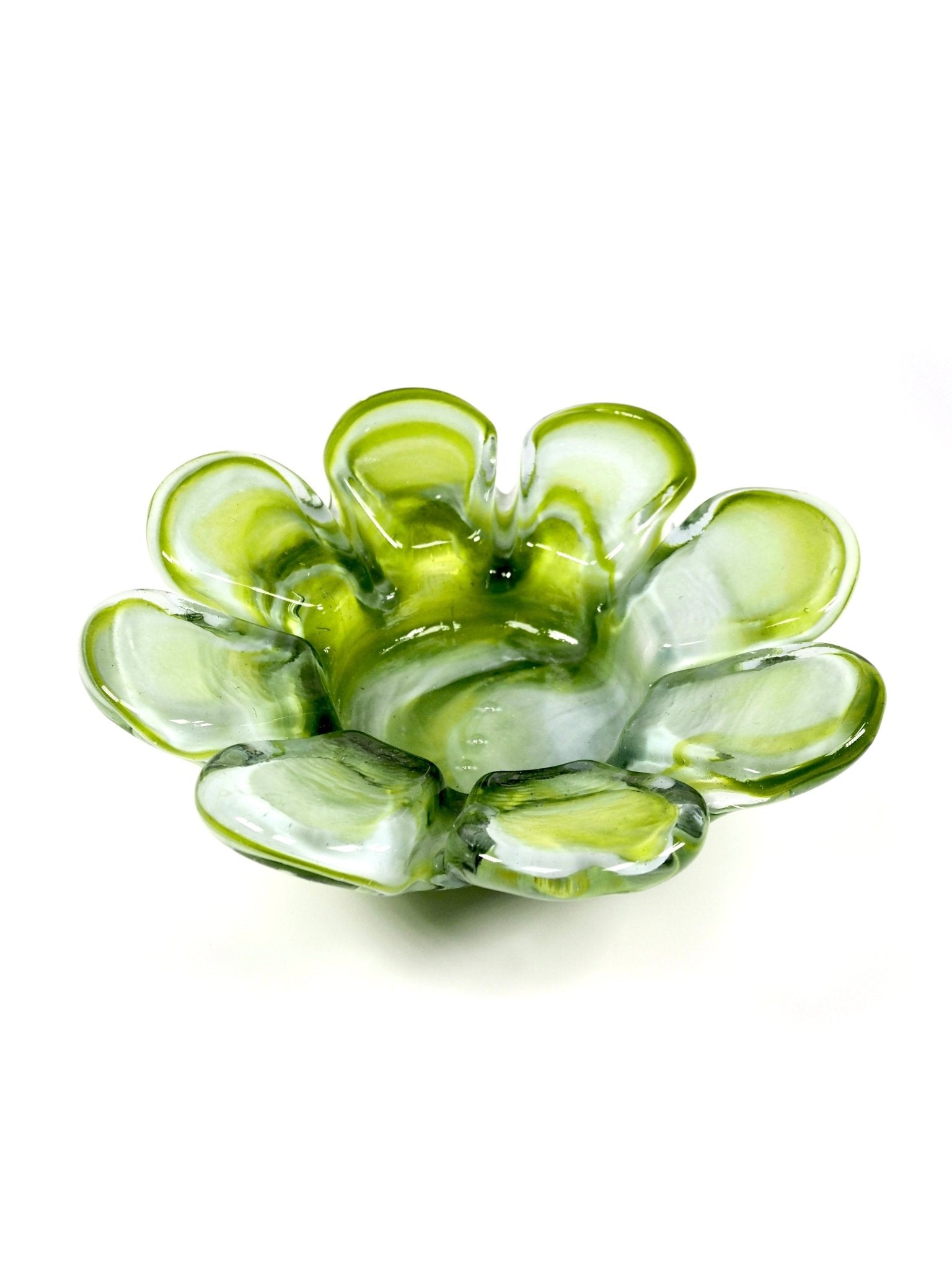 Mid Century Green and White Flower Petal Ashtray Catchall Bowl - Georgie's NYC - Ashtrays