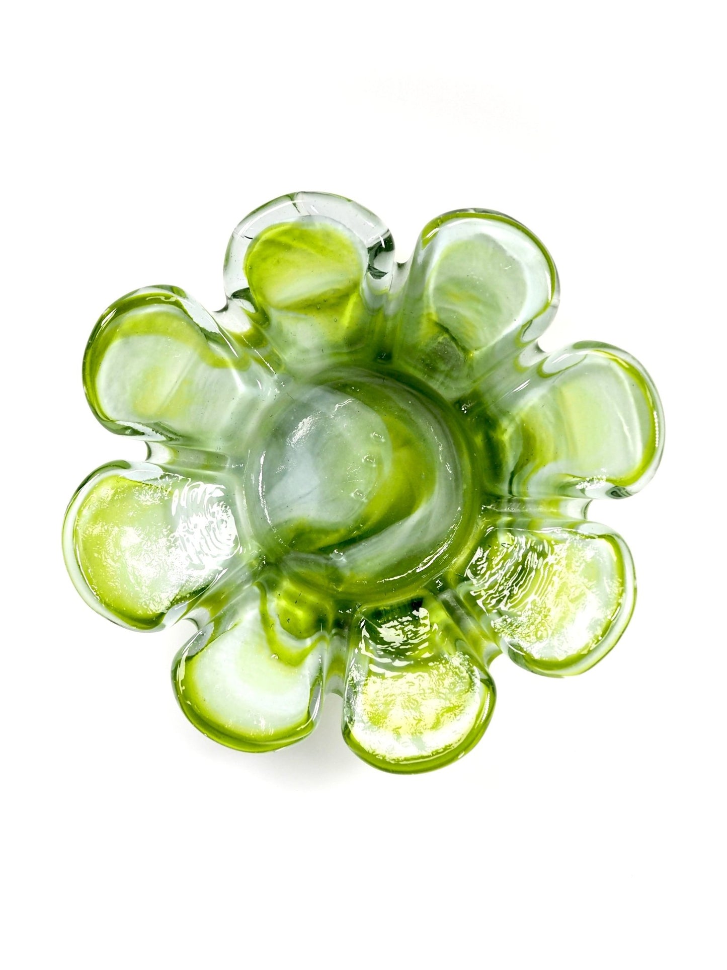 Mid Century Green and White Flower Petal Ashtray Catchall Bowl - Georgie's NYC - Ashtrays