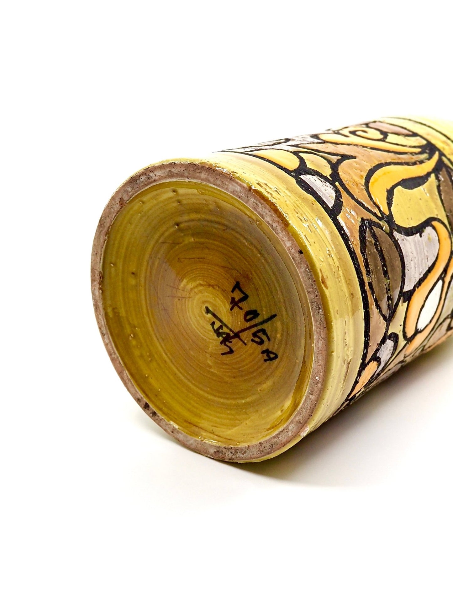Mid Century Italian Bitossi Aldo Londi Ochre Glaze Hand Painted Floral Vase - Georgie's NYC - Vases