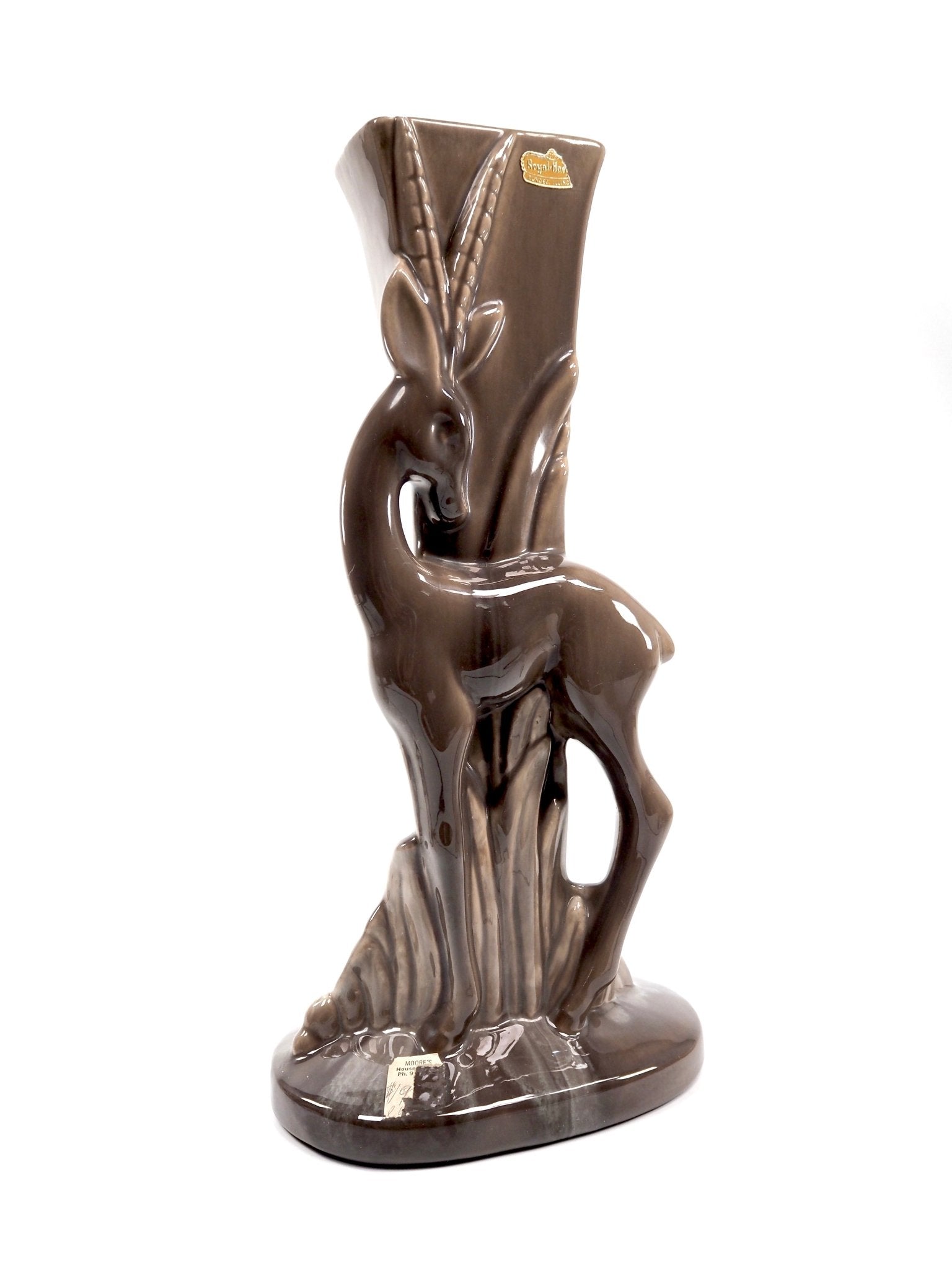 Mid Century Royal Haeger Taupe Grey Gazelle Glazed Ceramic Vase - Georgie's NYC - Vases