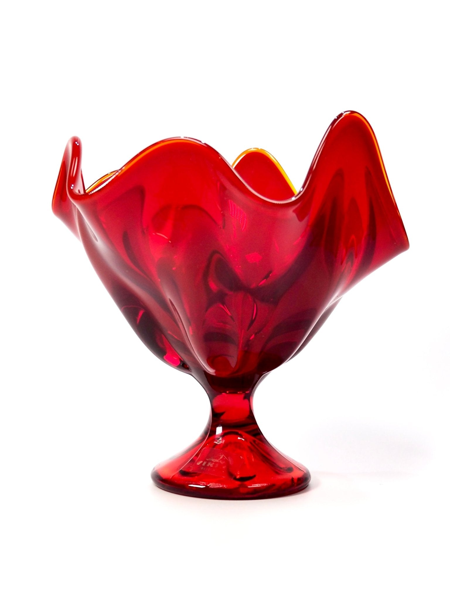 Mid Century Viking Glass Sculptural Pedestal Bowl - Georgie's NYC - Decorative Objects