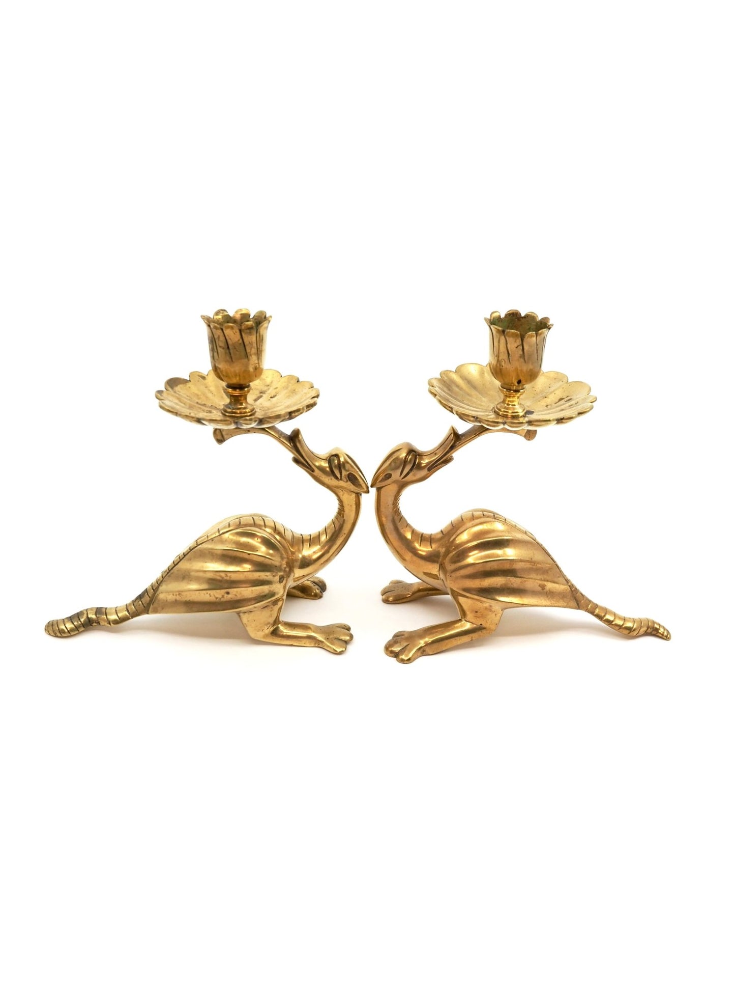Mid Century Whimsical Creature Heavy Cast Brass Candlestick Holders - Georgie's NYC - Candle Holders