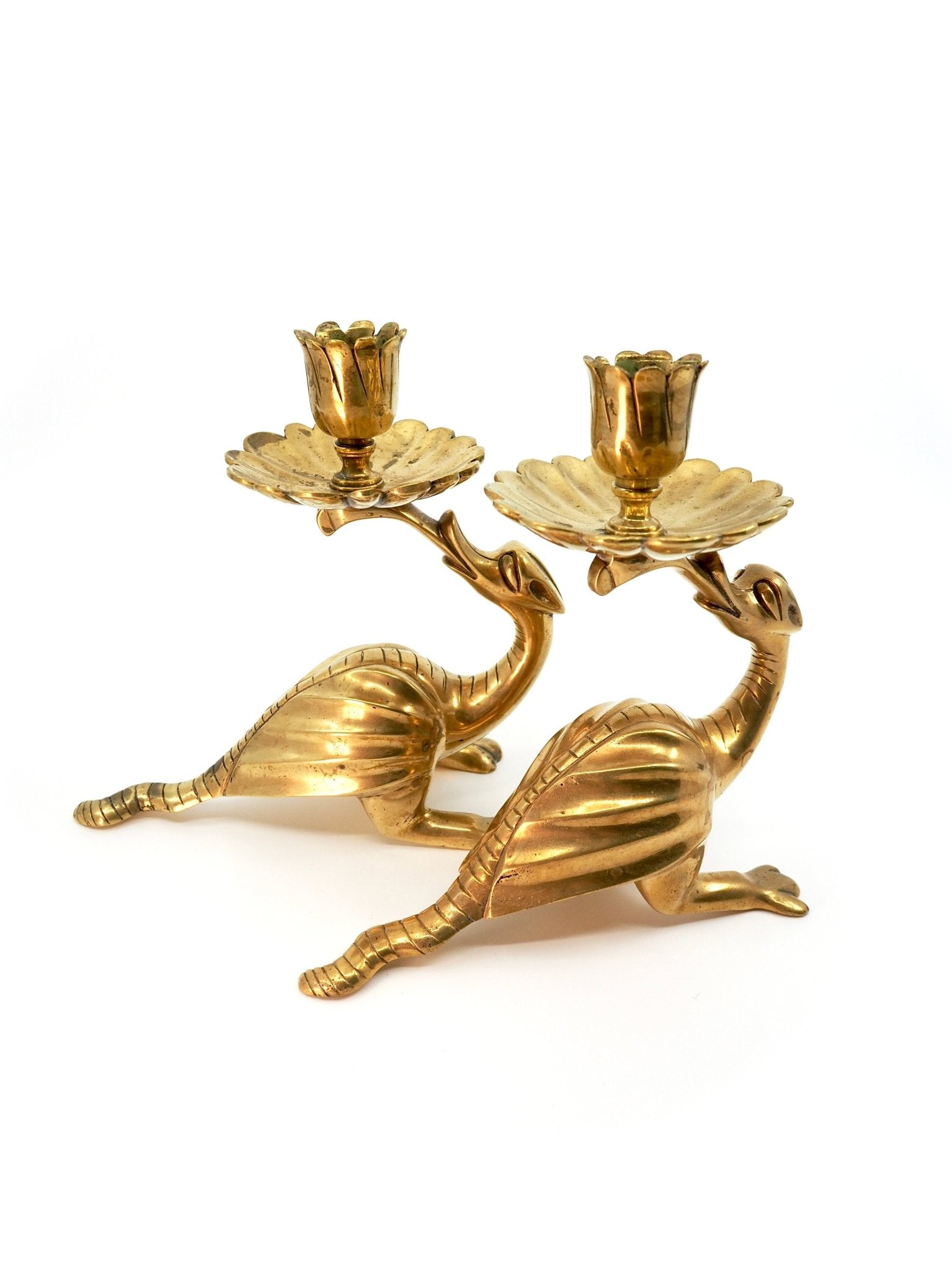 Mid Century Whimsical Creature Heavy Cast Brass Candlestick Holders - Georgie's NYC - Candle Holders