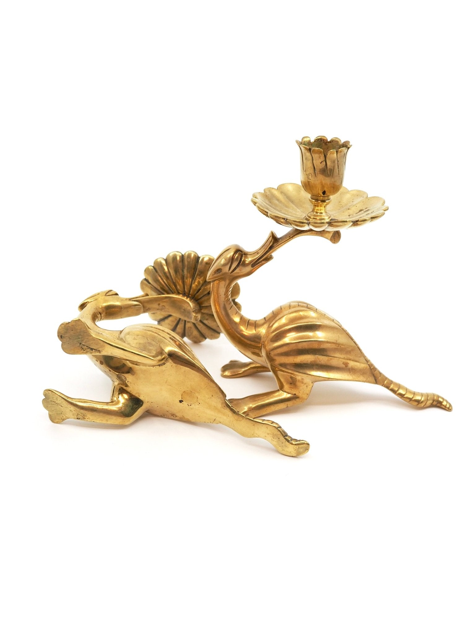 Mid Century Whimsical Creature Heavy Cast Brass Candlestick Holders - Georgie's NYC - Candle Holders