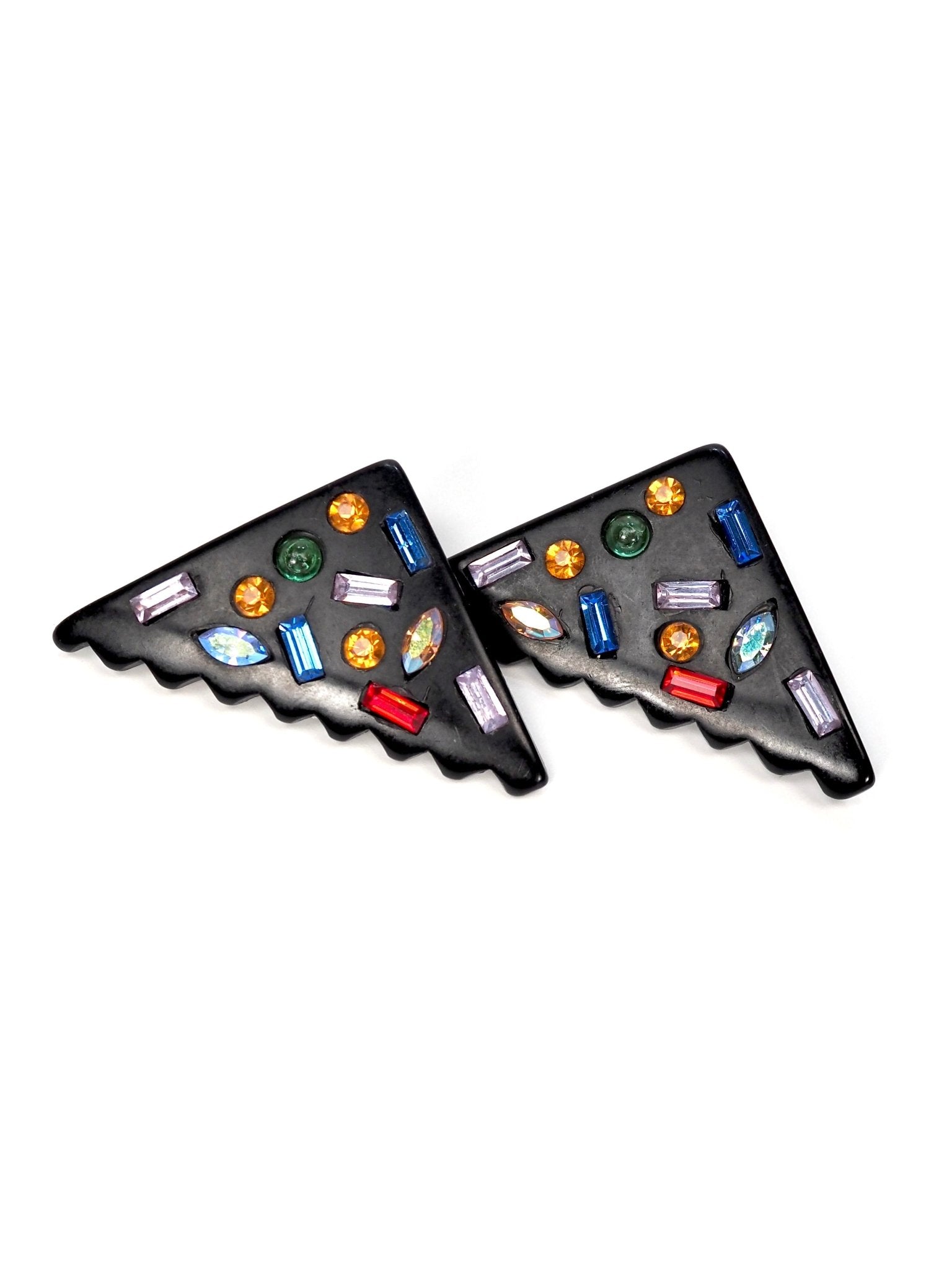 Missoni Black Lucite Triangle Zig Zag Jeweled Earrings - Georgie's NYC - Earrings