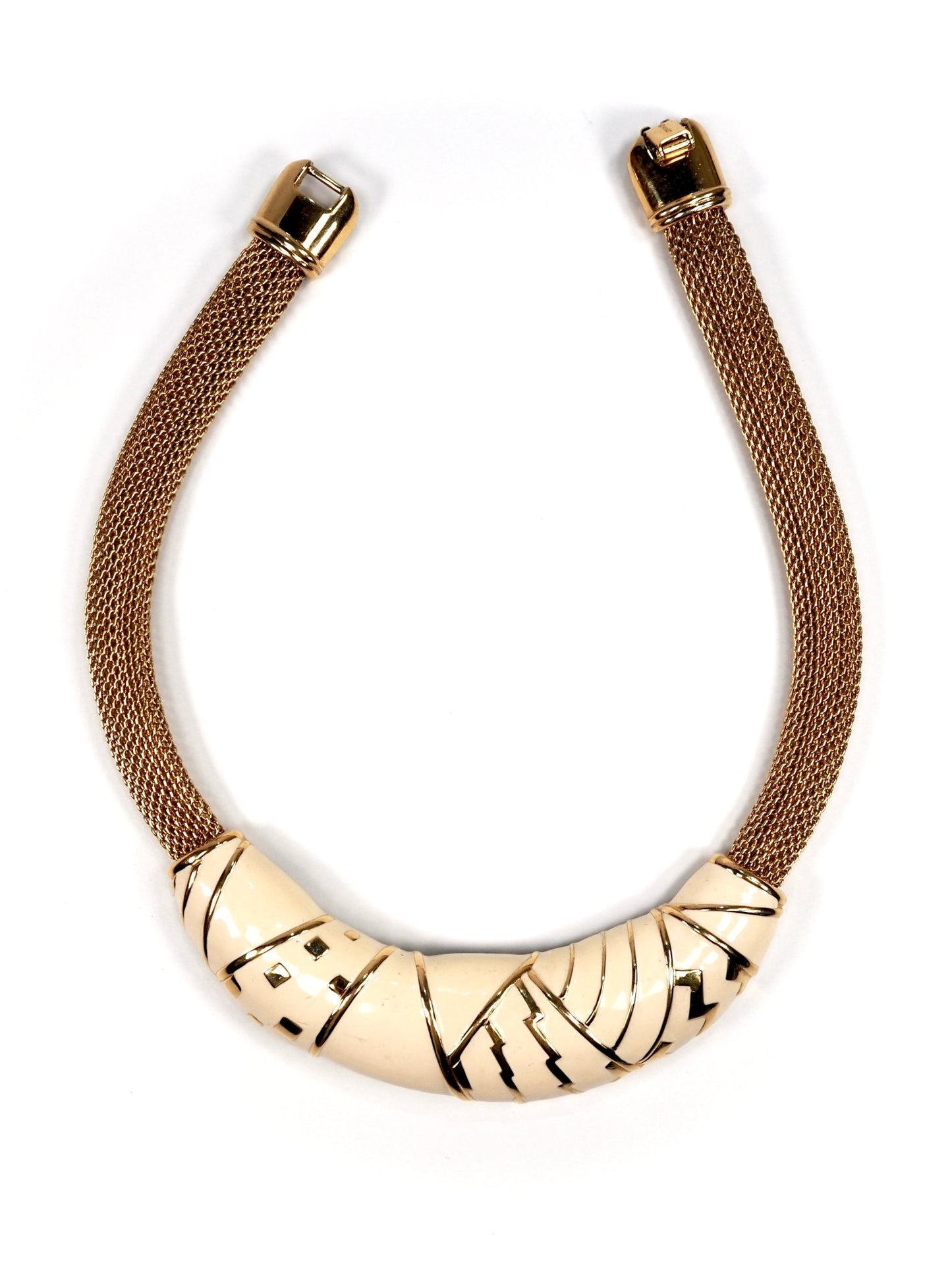 Monet Gold Cream Enamel Modernist Abstract Bib Necklace - Georgie's NYC - Necklaces