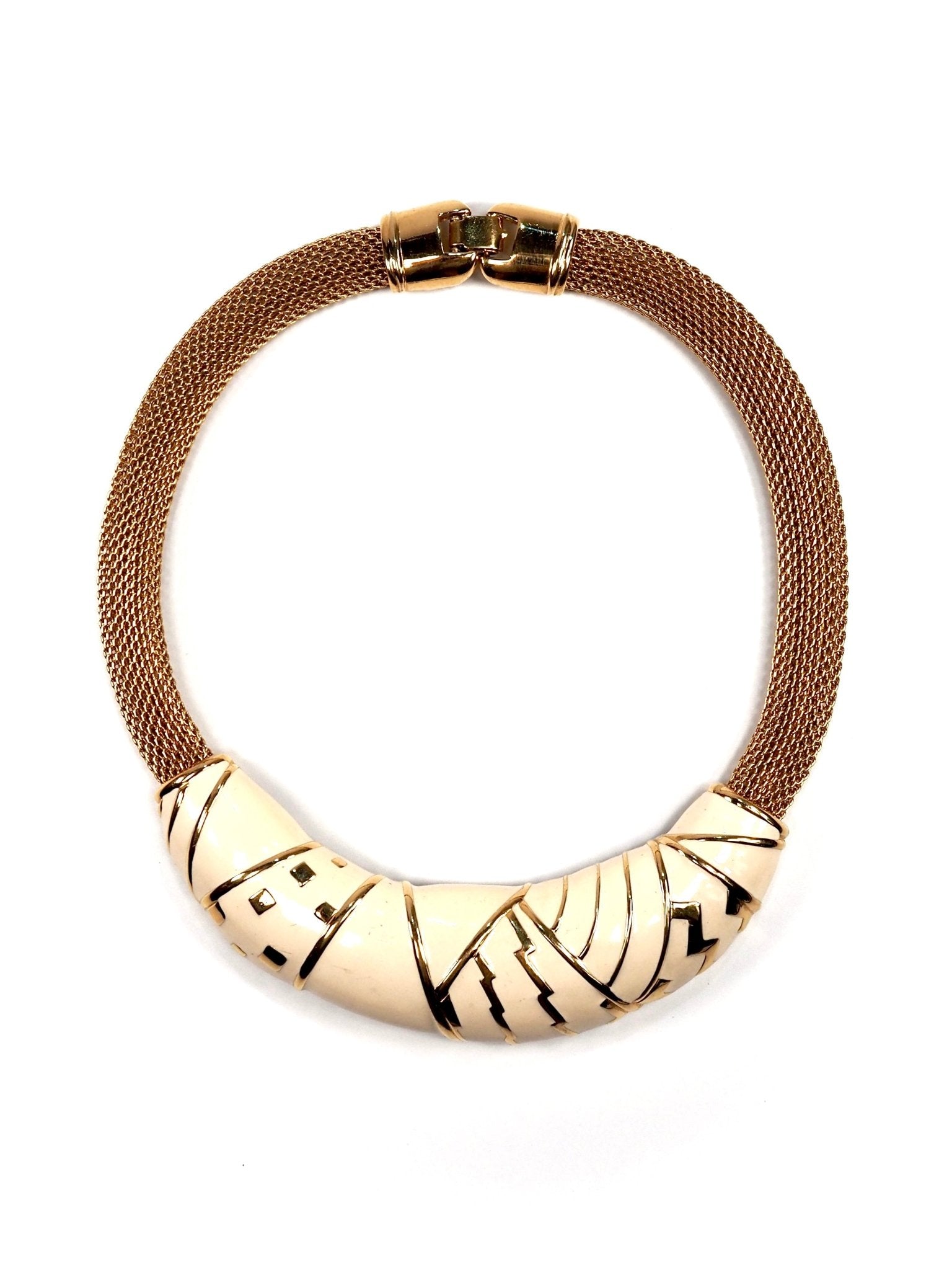 Monet Gold Cream Enamel Modernist Abstract Bib Necklace - Georgie's NYC - Necklaces