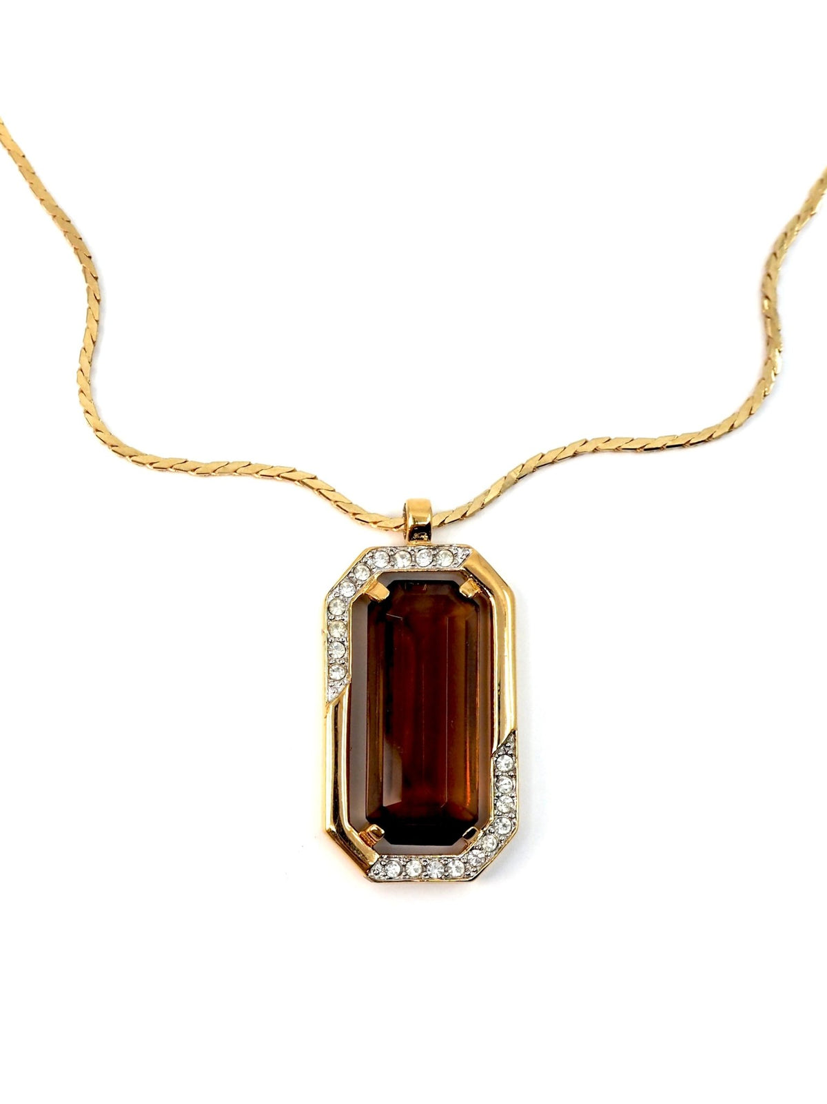 Monet Gold Emerald Cut Smoky Topaz Crystal Pendant Necklace - Georgie's NYC - Necklaces