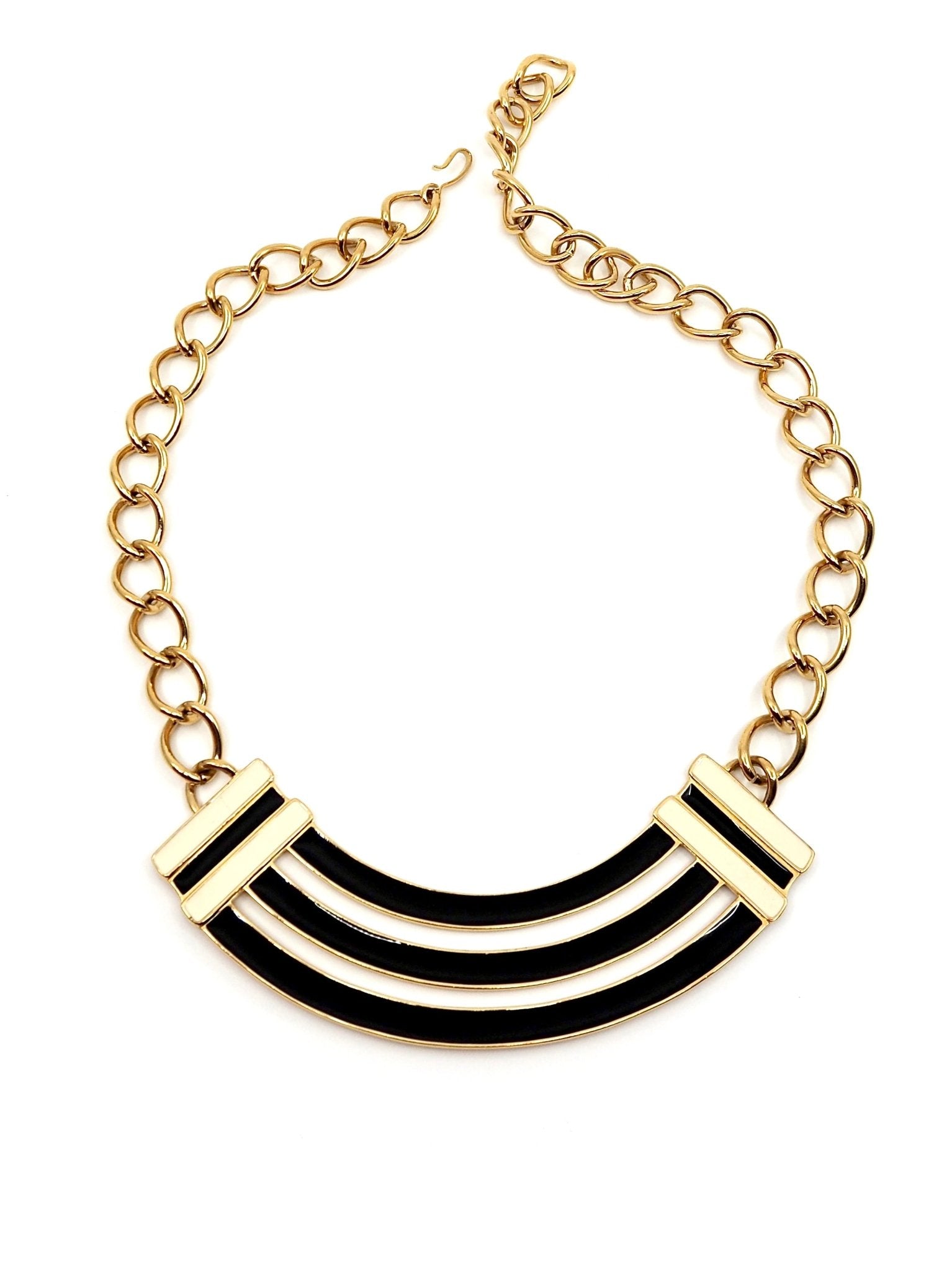 Monet Gold Tone Black and Cream Enamel Collar Necklace - Georgie's NYC - Necklaces
