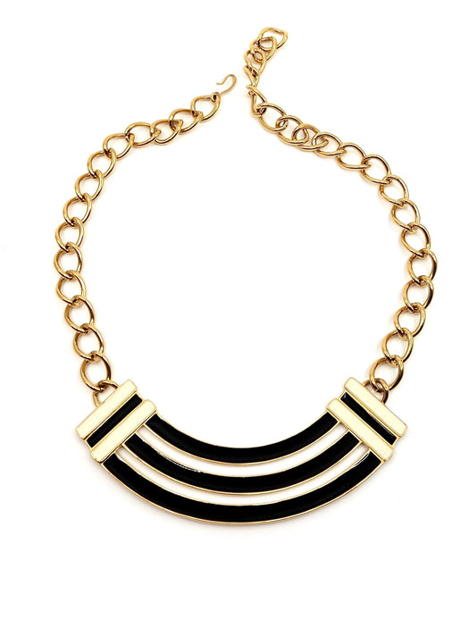 Monet Gold Tone Black and Cream Enamel Collar Necklace - Georgie's NYC - Necklaces