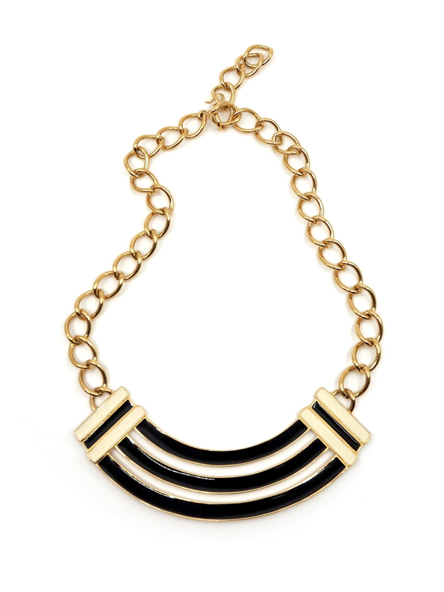 Monet Gold Tone Black and Cream Enamel Collar Necklace - Georgie's NYC - Necklaces